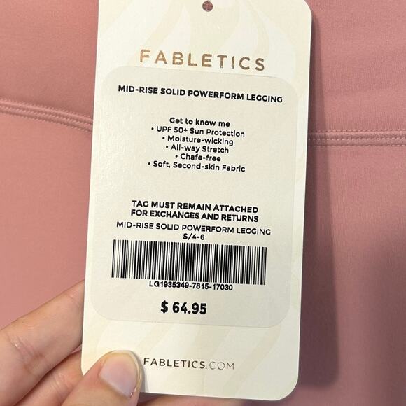 Fabletics Mid-Rise Solid Powerform Leggings NWT Women's Sz S Pale Pink UPF 50+ - Picture 3 of 7